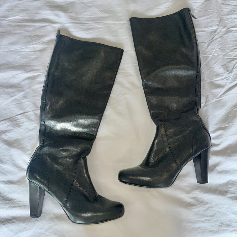 Frye Marissa Womens Back Zip Tall Black Leather Zip Up Boots US 10 M